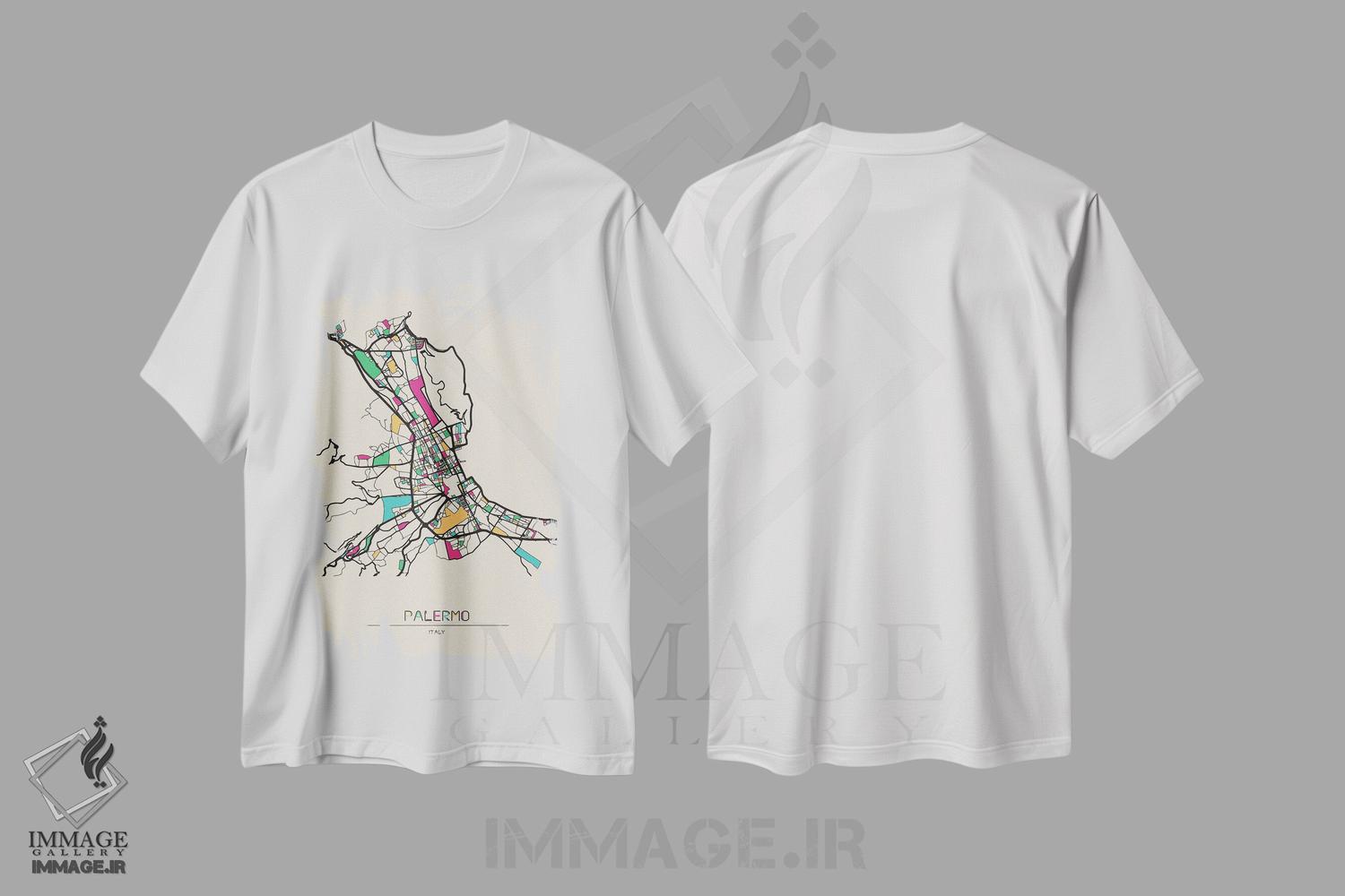 تیشرت طرح دار نقشهٔ پالرمو، ایتالیا، هنر دیجیتال اثر آیشه دنیز آکِرمان | immage.ir