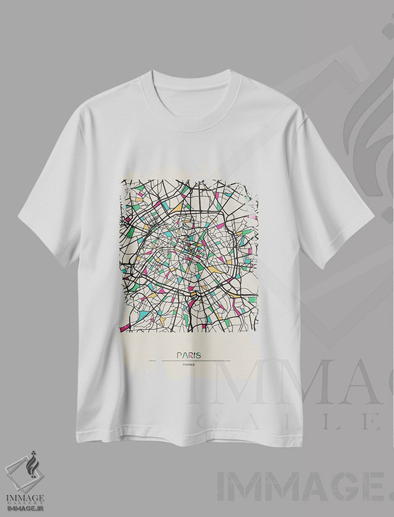 تیشرت طرح دار نقشهٔ پاریس، فرانسه، هنر دیجیتال اثر آیشه دنیز آکِرمان | immage.ir