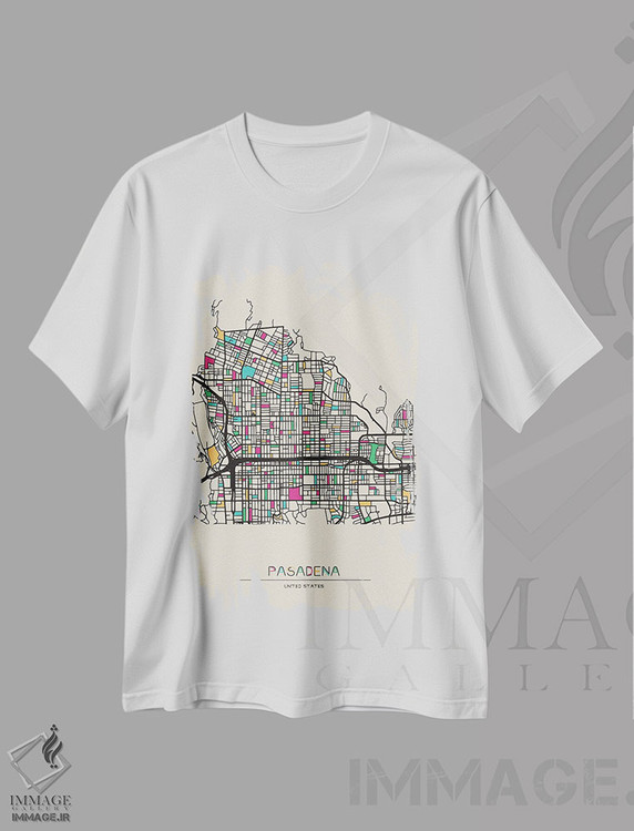 تیشرت طرح دار نقشهٔ پاسادنا، کالیفرنیا، هنر دیجیتال اثر آیشه دنیز آکِرمان | فروشگاه ایماژ