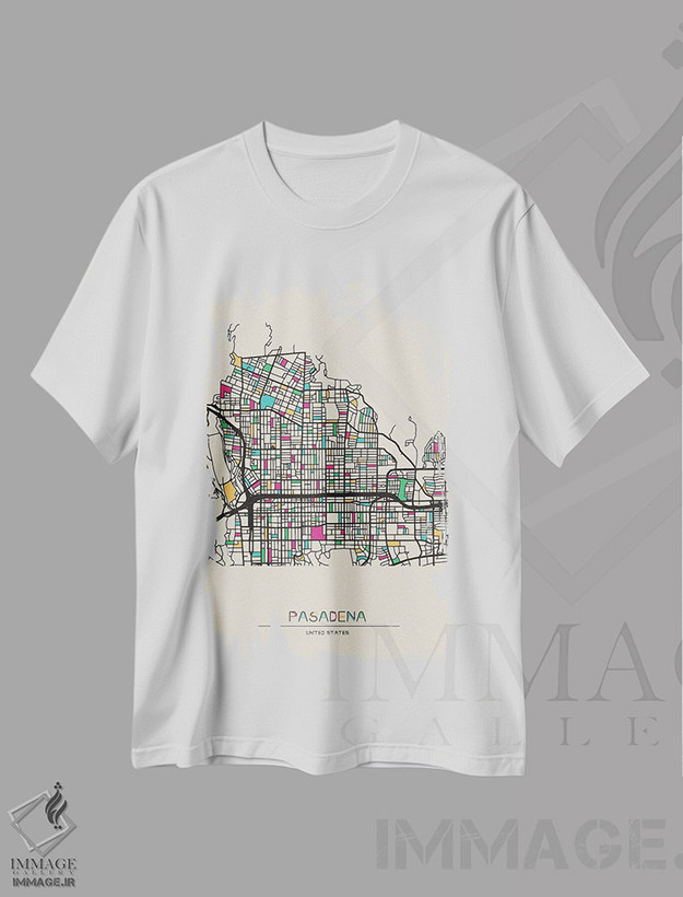 تیشرت طرح دار نقشهٔ پاسادنا، کالیفرنیا، هنر دیجیتال اثر آیشه دنیز آکِرمان | فروشگاه ایماژ
