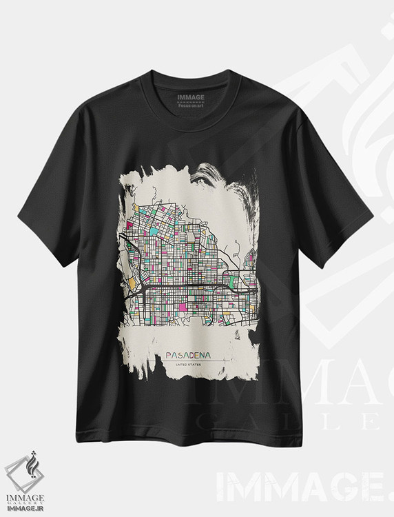 تیشرت طرح دار نقشهٔ پاسادنا، کالیفرنیا، هنر دیجیتال اثر آیشه دنیز آکِرمان | immage.ir