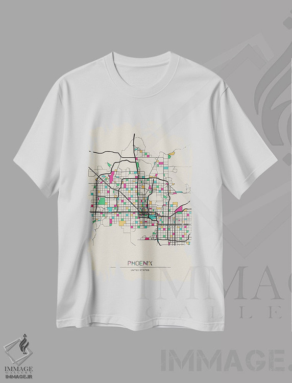 تیشرت طرح دار نقشهٔ فینیکس، آریزونا، هنر دیجیتال اثر آیشه دنیز آکِرمان | immage.ir