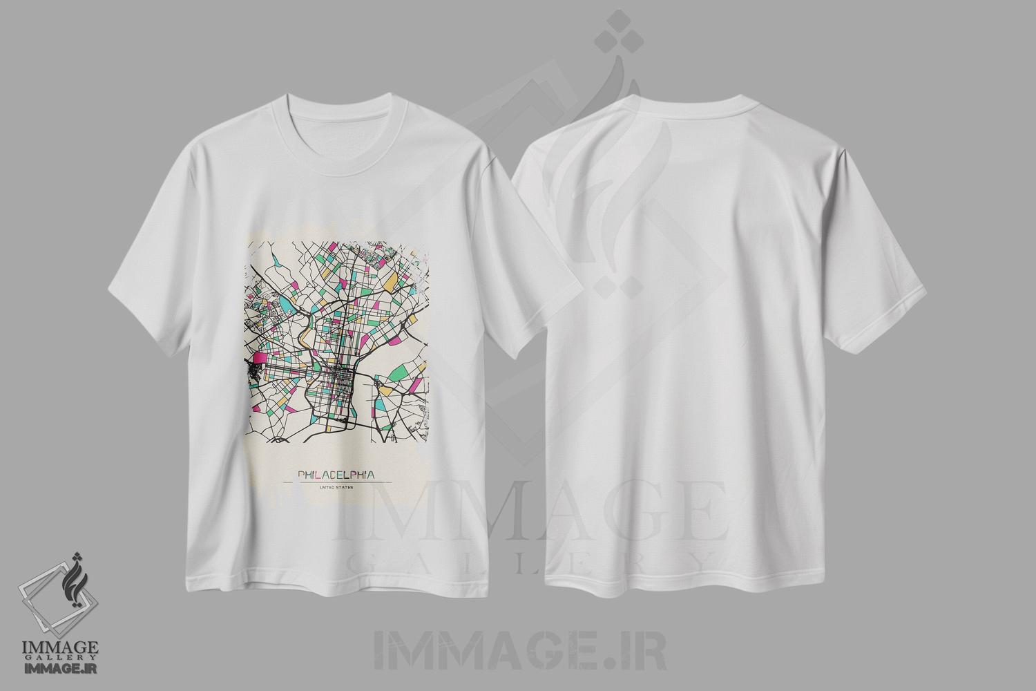 تیشرت طرح دار نقشهٔ فیلادلفیا، پنسیلوانیا، هنر دیجیتال اثر آیشه دنیز آکِرمان | فروشگاه ایماژ