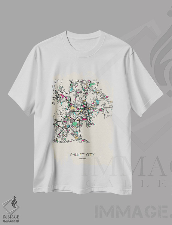 تیشرت طرح دار نقشهٔ پوکت، تایلند، هنر دیجیتال اثر آیشه دنیز آکِرمان | فروشگاه ایماژ