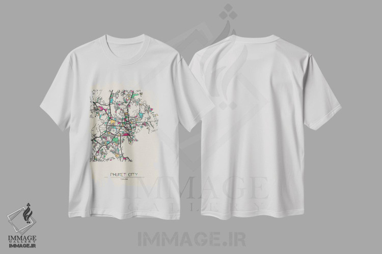 تیشرت طرح دار نقشهٔ پوکت، تایلند، هنر دیجیتال اثر آیشه دنیز آکِرمان | فروشگاه ایماژ