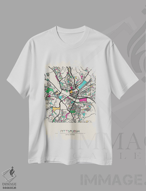 تیشرت طرح دار نقشهٔ پیتسبورگ، پنسیلوانیا، هنر دیجیتال اثر آیشه دنیز آکِرمان | فروشگاه ایماژ