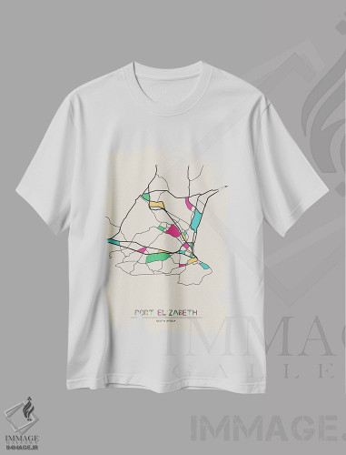 تیشرت طرح دار نقشهٔ پورت الیزابت، آفریقای جنوبی، هنر دیجیتال اثر آیشه دنیز آکِرمان | فروشگاه ایماژ