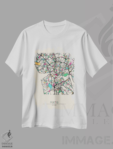 تیشرت طرح دار نقشهٔ پورتو، پرتغال، هنر دیجیتال اثر آیشه دنیز آکِرمان | فروشگاه ایماژ
