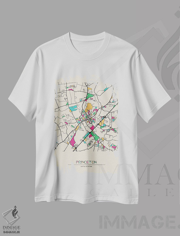 تیشرت طرح دار نقشهٔ پرینستون، نیوجرسی، هنر دیجیتال اثر آیشه دنیز آکِرمان | فروشگاه ایماژ