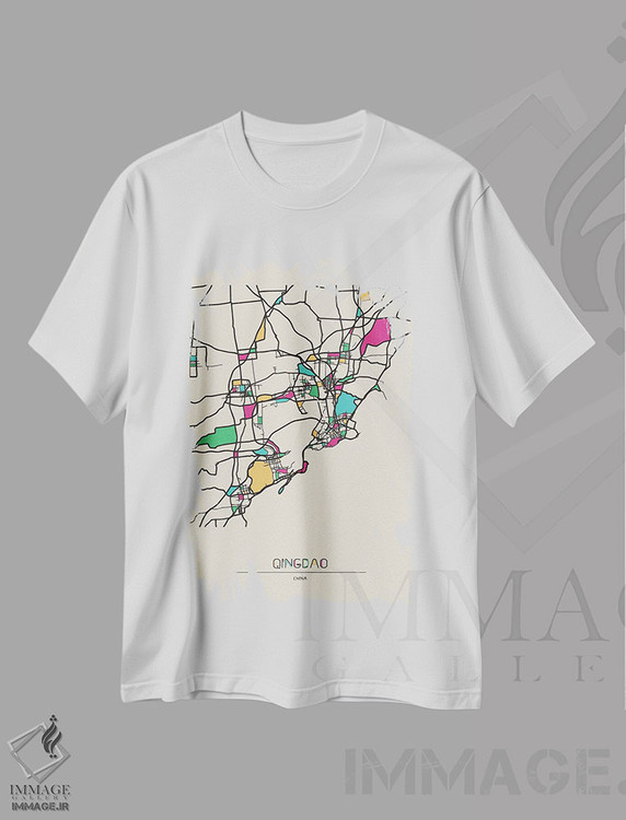 تیشرت طرح دار نقشهٔ چینگدائو، چین، هنر دیجیتال اثر آیشه دنیز آکِرمان | فروشگاه ایماژ