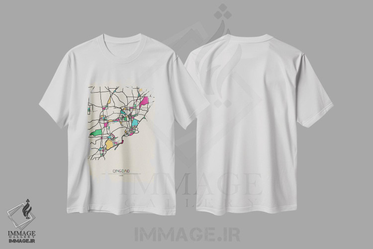 تیشرت طرح دار نقشهٔ چینگدائو، چین، هنر دیجیتال اثر آیشه دنیز آکِرمان | فروشگاه ایماژ
