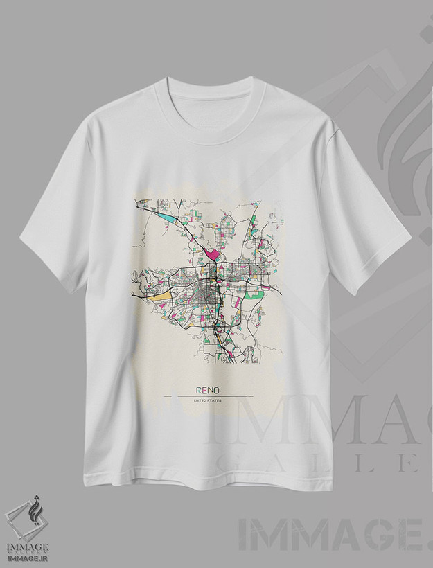 تیشرت طرح دار نقشهٔ رینو، نوادا، هنر دیجیتال اثر آیشه دنیز آکِرمان | فروشگاه ایماژ