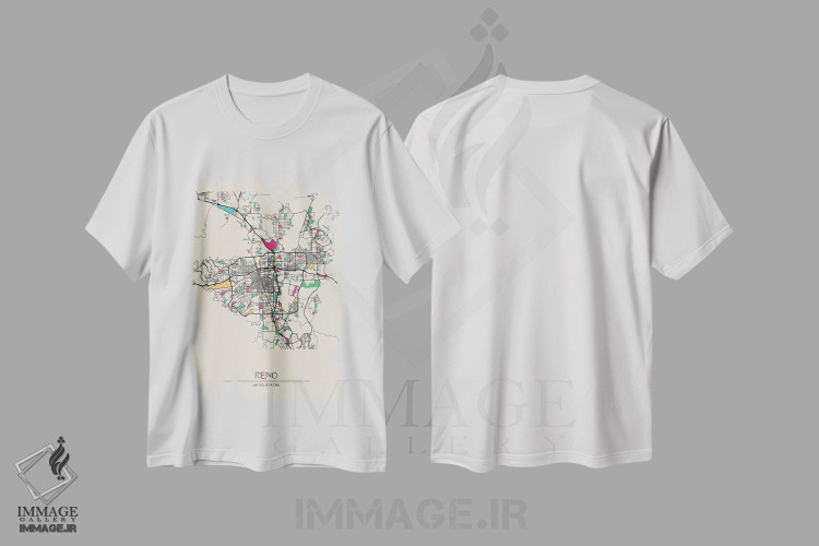 تیشرت طرح دار نقشهٔ رینو، نوادا، هنر دیجیتال اثر آیشه دنیز آکِرمان | فروشگاه ایماژ
