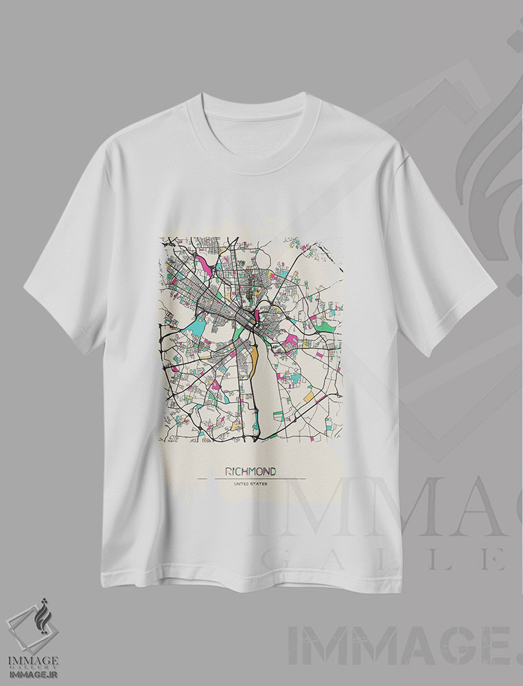تیشرت طرح دار نقشهٔ ریچموند، ویرجینیا، هنر دیجیتال اثر آیشه دنیز آکِرمان | فروشگاه ایماژ