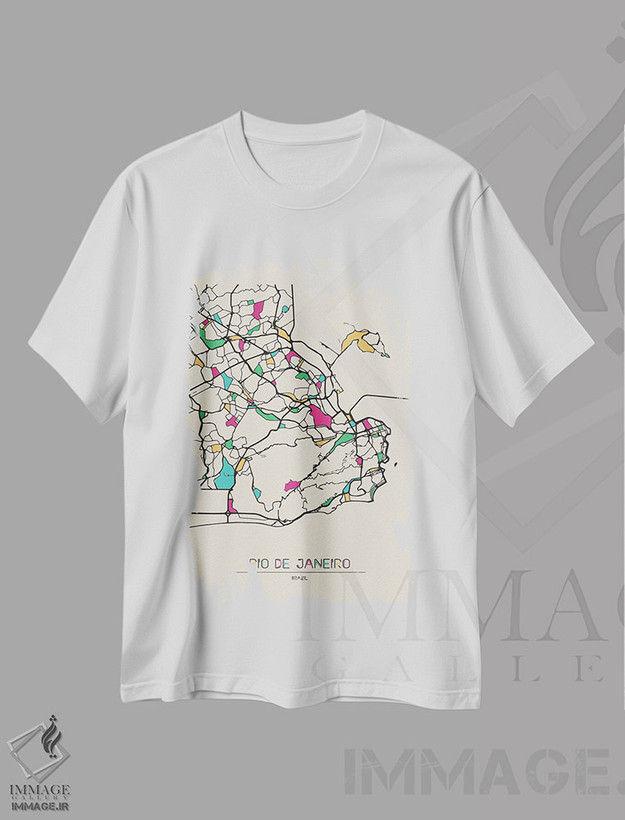 تیشرت طرح دار نقشهٔ ریو، برزیل، هنر دیجیتال اثر آیشه دنیز آکِرمان | فروشگاه ایماژ