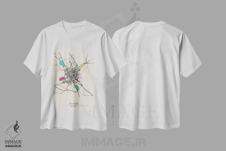تیشرت طرح دار نقشهٔ ریاض، عربستان سعودی، هنر دیجیتال اثر آیشه دنیز آکِرمان | فروشگاه ایماژ