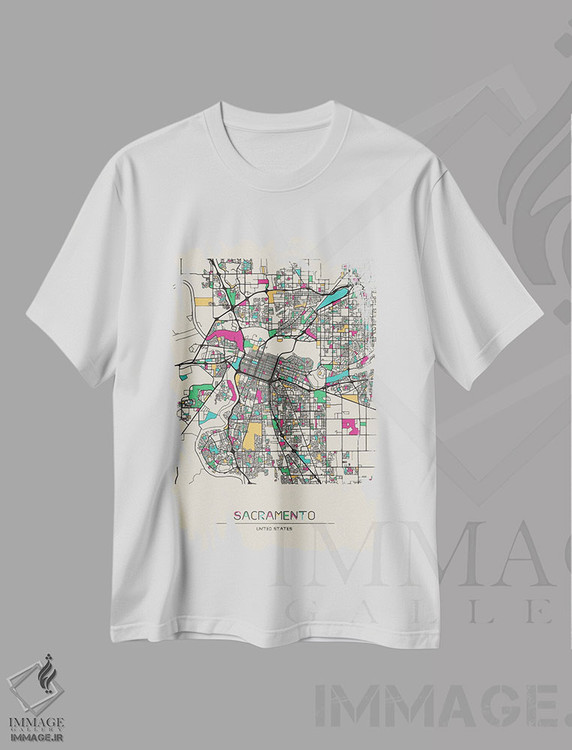 تیشرت طرح دار نقشهٔ ساکرامنتو، کالیفرنیا، هنر دیجیتال اثر آیشه دنیز آکِرمان | فروشگاه ایماژ