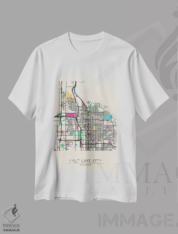 تیشرت طرح دار نقشهٔ سالت لیک سیتی، یوتا، هنر دیجیتال اثر آیشه دنیز آکِرمان | فروشگاه ایماژ