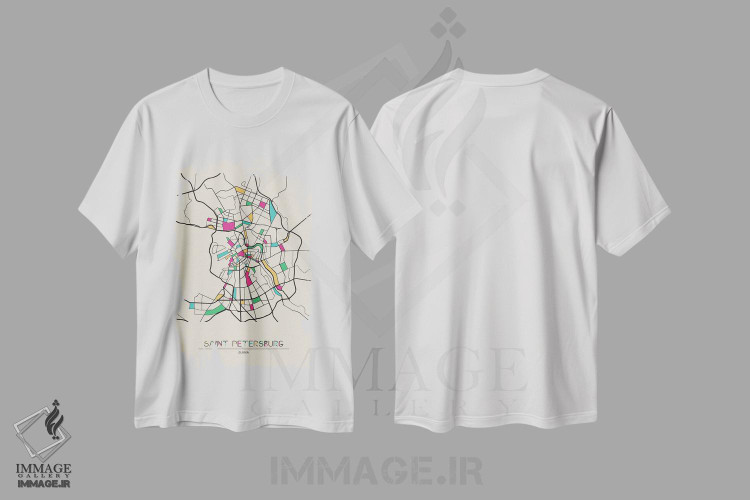تیشرت طرح دار نقشهٔ سن پترزبورگ، روسیه، هنر دیجیتال اثر آیشه دنیز آکِرمان | فروشگاه ایماژ