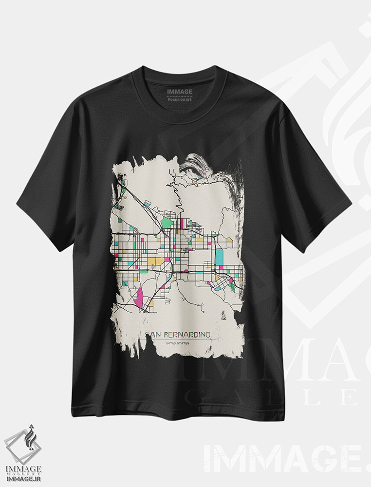 تیشرت طرح دار نقشهٔ سن برناردینو، کالیفرنیا، هنر دیجیتال اثر آیشه دنیز آکِرمان | فروشگاه ایماژ