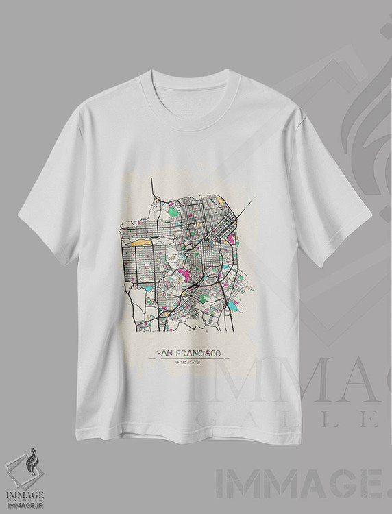 تیشرت طرح دار نقشهٔ سانفرانسیسکو، کالیفرنیا، هنر دیجیتال اثر آیشه دنیز آکِرمان | immage.ir