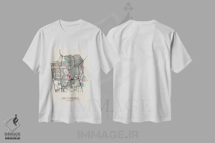 تیشرت طرح دار نقشهٔ سانفرانسیسکو، کالیفرنیا، هنر دیجیتال اثر آیشه دنیز آکِرمان | immage.ir