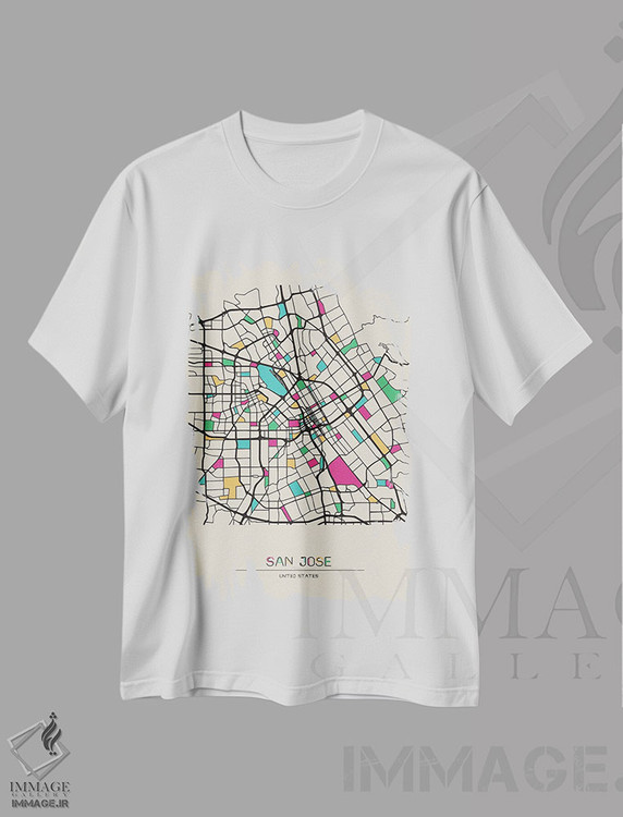 تیشرت طرح دار نقشهٔ سن خوزه، کالیفرنیا، هنر دیجیتال اثر آیشه دنیز آکِرمان | فروشگاه ایماژ
