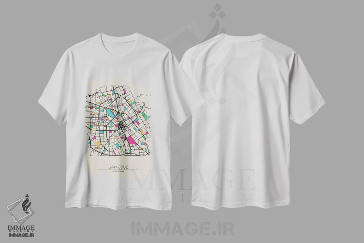 تیشرت طرح دار نقشهٔ سن خوزه، کالیفرنیا، هنر دیجیتال اثر آیشه دنیز آکِرمان | فروشگاه ایماژ
