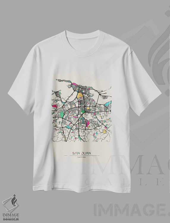 تیشرت طرح دار نقشهٔ سن خوآن، پورتو ریکو، هنر دیجیتال اثر آیشه دنیز آکِرمان | immage.ir