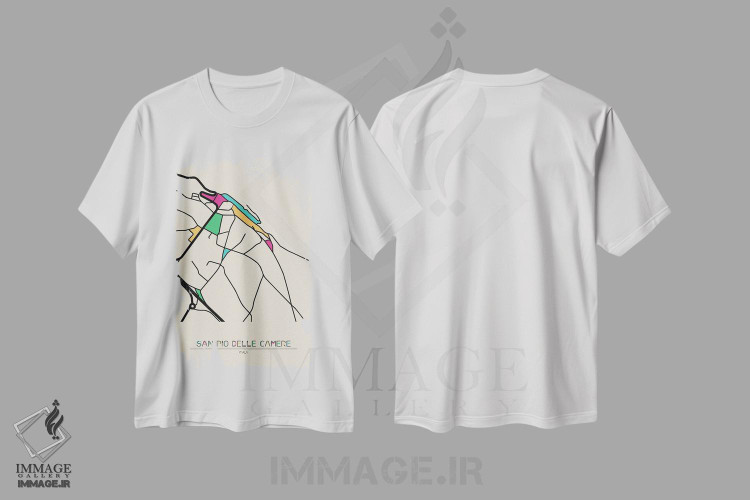 تیشرت طرح دار نقشهٔ سان پیو دله کامره، ایتالیا، هنر دیجیتال اثر آیشه دنیز آکِرمان | فروشگاه ایماژ