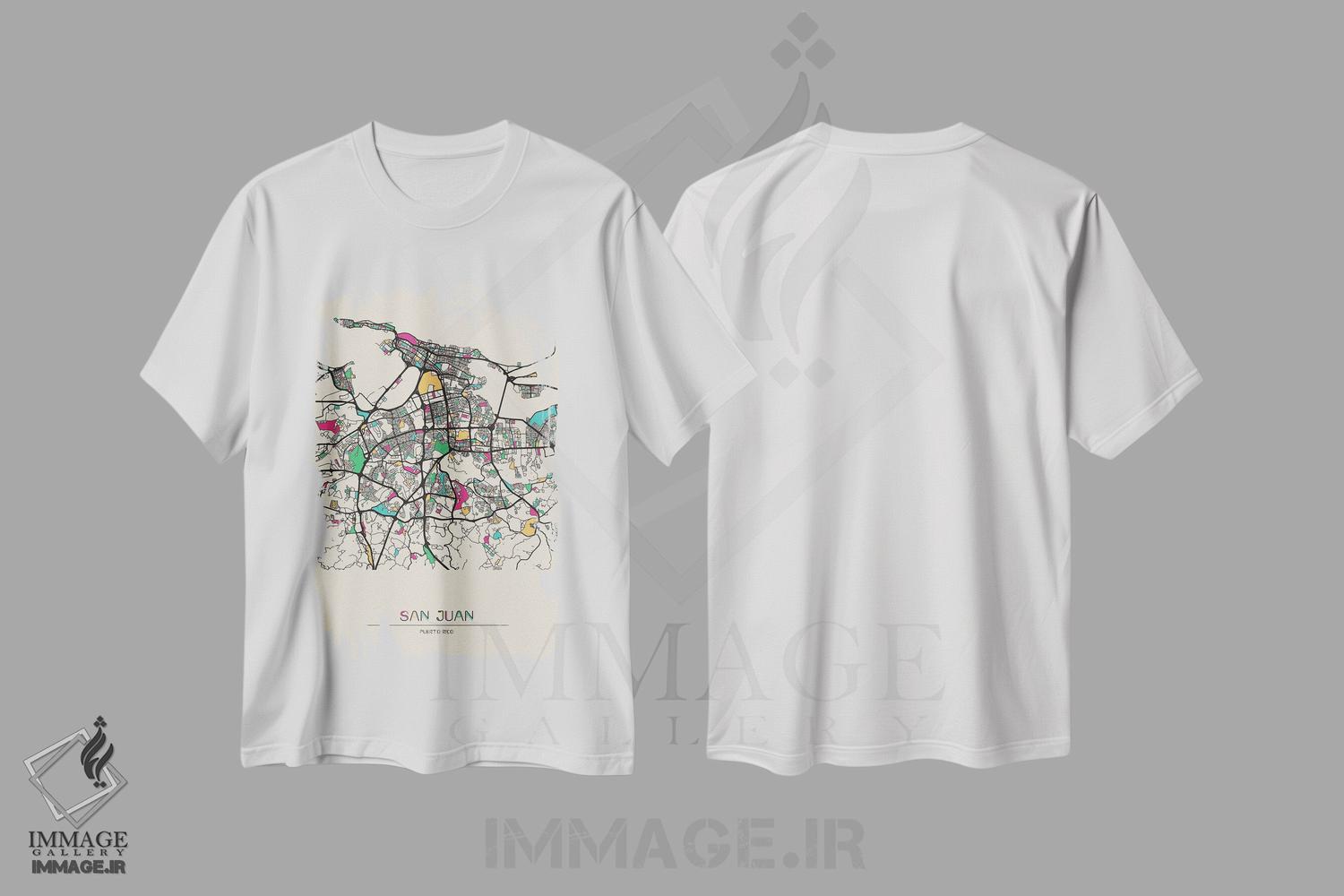 تیشرت طرح دار نقشهٔ سن خوآن، پورتو ریکو، هنر دیجیتال اثر آیشه دنیز آکِرمان | immage.ir