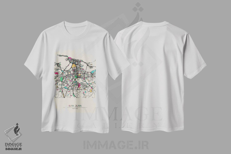 تیشرت طرح دار نقشهٔ سن خوآن، پورتو ریکو، هنر دیجیتال اثر آیشه دنیز آکِرمان | immage.ir