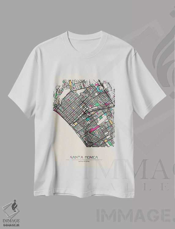 تیشرت طرح دار نقشهٔ سانتا مونیکا، کالیفرنیا، هنر دیجیتال اثر آیشه دنیز آکِرمان | immage.ir