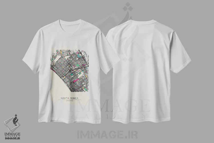 تیشرت طرح دار نقشهٔ سانتا مونیکا، کالیفرنیا، هنر دیجیتال اثر آیشه دنیز آکِرمان | immage.ir