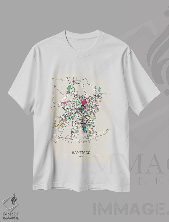 تیشرت طرح دار نقشهٔ سانتیاگو، شیلی، هنر دیجیتال اثر آیشه دنیز آکِرمان | فروشگاه ایماژ