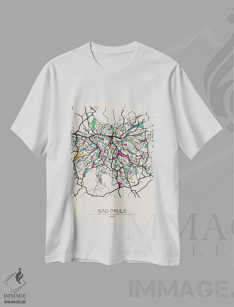 تیشرت طرح دار نقشهٔ سائوپائولو، برزیل، هنر دیجیتال اثر آیشه دنیز آکِرمان | immage.ir