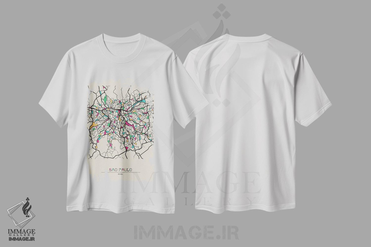 تیشرت طرح دار نقشهٔ سائوپائولو، برزیل، هنر دیجیتال اثر آیشه دنیز آکِرمان | immage.ir