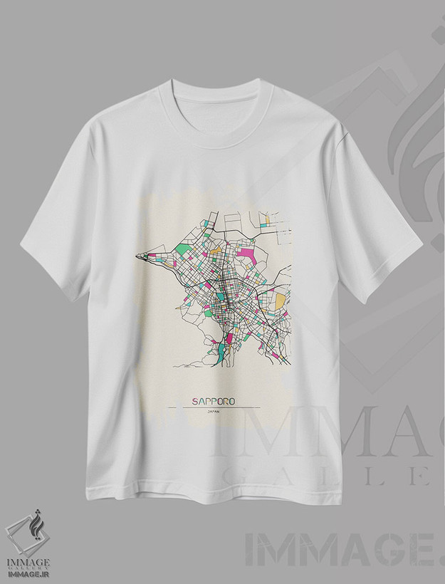 تیشرت طرح دار نقشهٔ ساپورو، ژاپن، هنر دیجیتال اثر آیشه دنیز آکِرمان | فروشگاه ایماژ