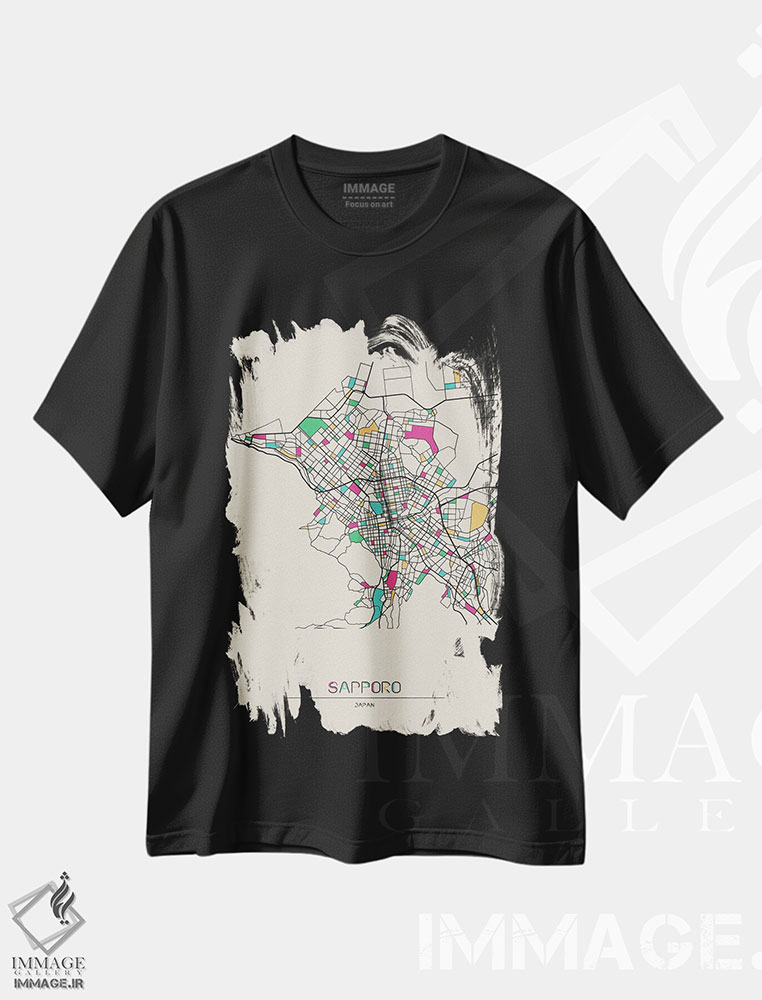 تیشرت طرح دار نقشهٔ ساپورو، ژاپن، هنر دیجیتال اثر آیشه دنیز آکِرمان | immage.ir