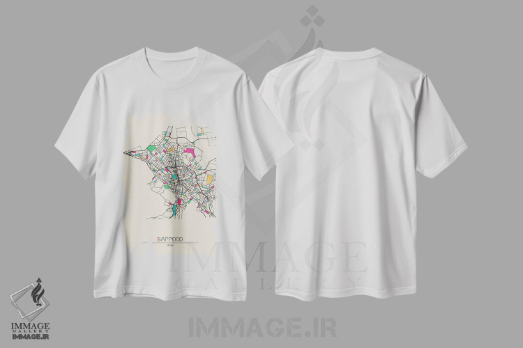 تیشرت طرح دار نقشهٔ ساپورو، ژاپن، هنر دیجیتال اثر آیشه دنیز آکِرمان | فروشگاه ایماژ