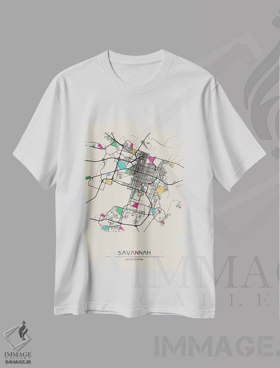 تیشرت طرح دار نقشهٔ ساوانا، جورجیا، هنر دیجیتال اثر آیشه دنیز آکِرمان | فروشگاه ایماژ