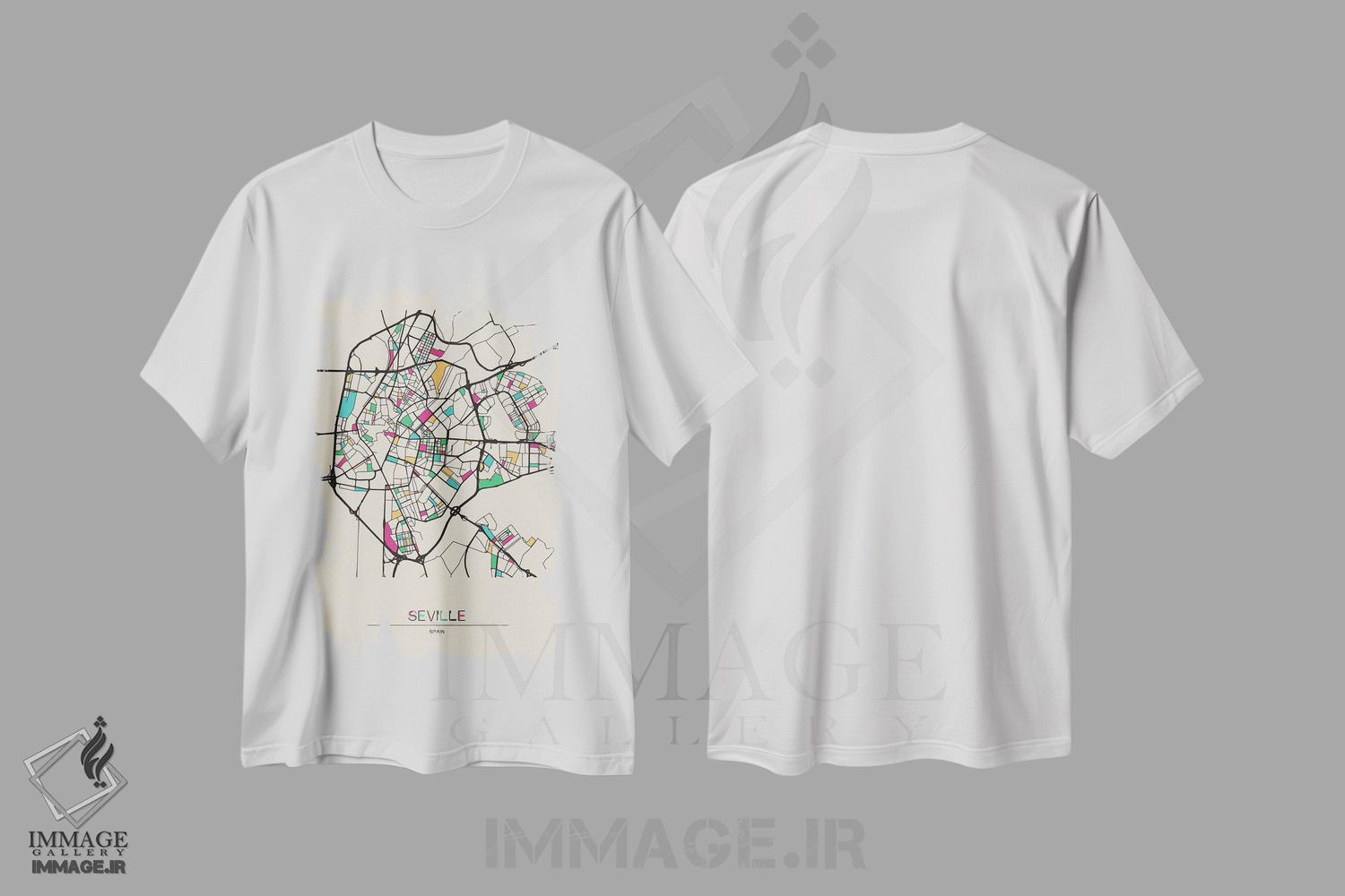 تیشرت طرح دار نقشهٔ سویا، اسپانیا، هنر دیجیتال اثر آیشه دنیز آکِرمان | فروشگاه ایماژ
