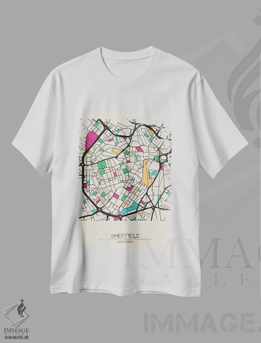 تیشرت طرح دار نقشهٔ شفیلد، انگلستان، هنر دیجیتال اثر آیشه دنیز آکِرمان | فروشگاه ایماژ