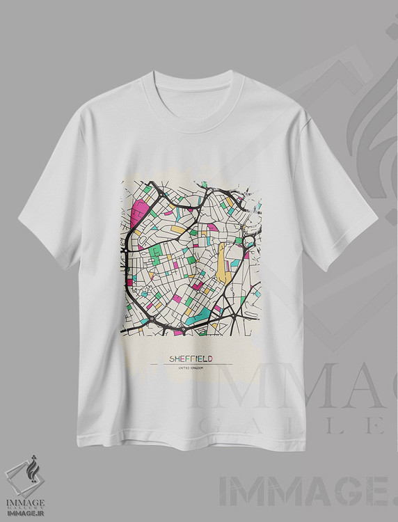 تیشرت طرح دار نقشهٔ شفیلد، انگلستان، هنر دیجیتال اثر آیشه دنیز آکِرمان | فروشگاه ایماژ