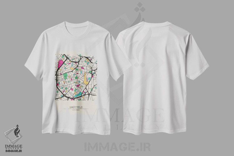 تیشرت طرح دار نقشهٔ شفیلد، انگلستان، هنر دیجیتال اثر آیشه دنیز آکِرمان | فروشگاه ایماژ