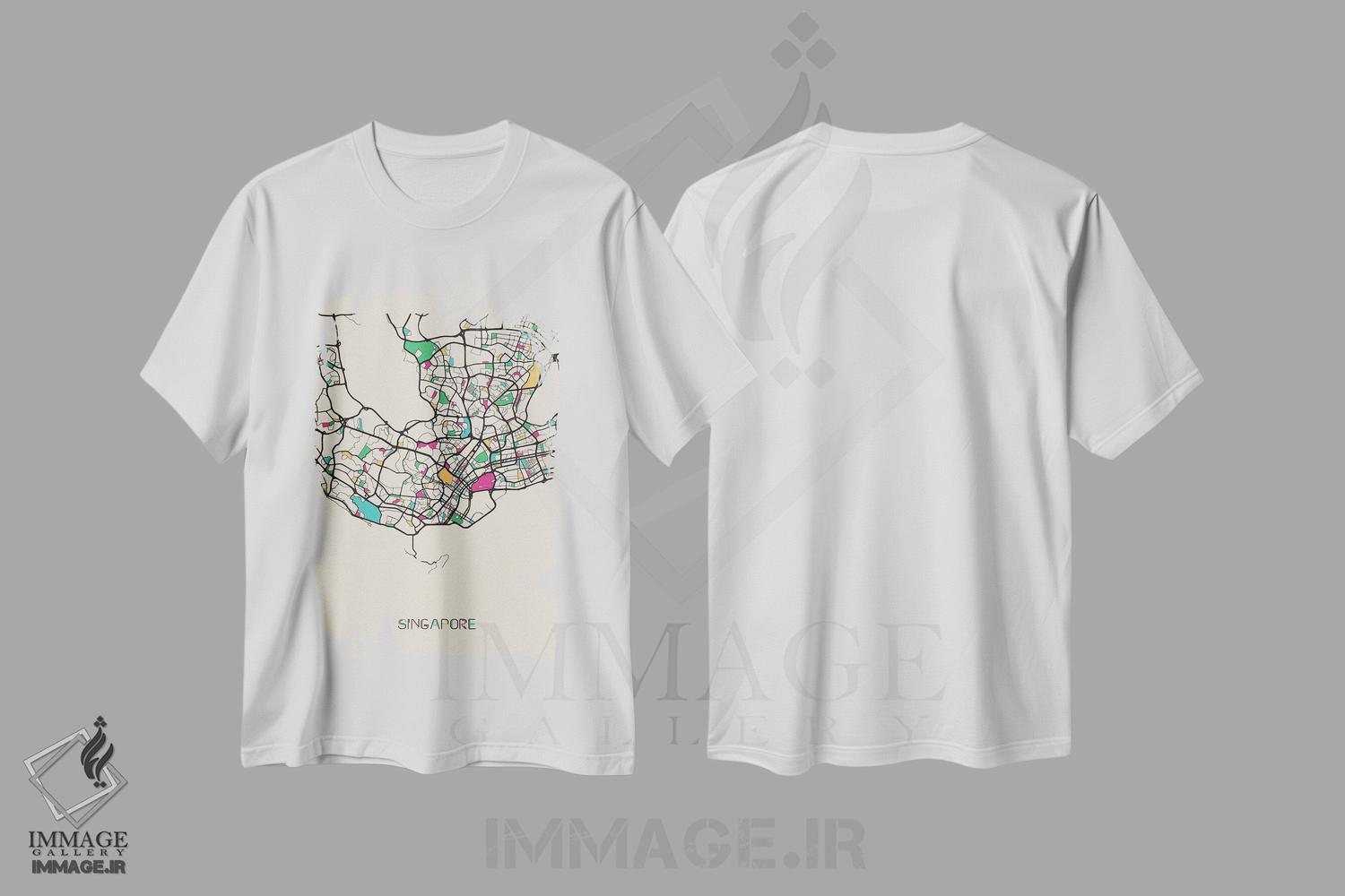 تیشرت طرح دار نقشهٔ سنگاپور، هنر دیجیتال اثر آیشه دنیز آکِرمان | فروشگاه ایماژ
