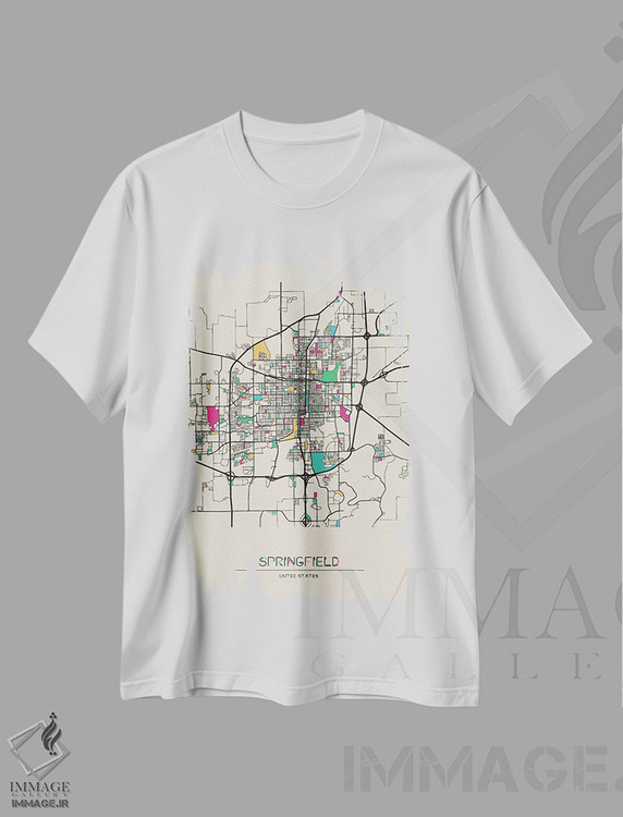 تیشرت طرح دار نقشهٔ اسپرینگفیلد، ایلینوی، هنر دیجیتال اثر آیشه دنیز آکِرمان | immage.ir