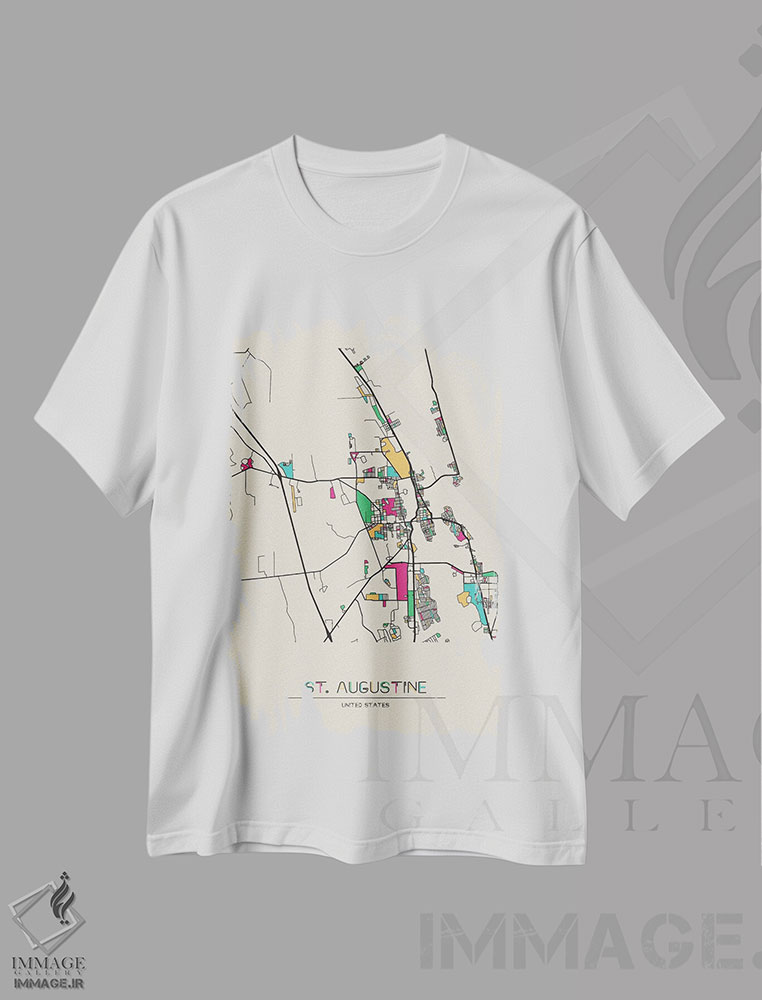 تیشرت طرح دار نقشهٔ سن آگوستین، فلوریدا، هنر دیجیتال اثر آیشه دنیز آکِرمان | فروشگاه ایماژ