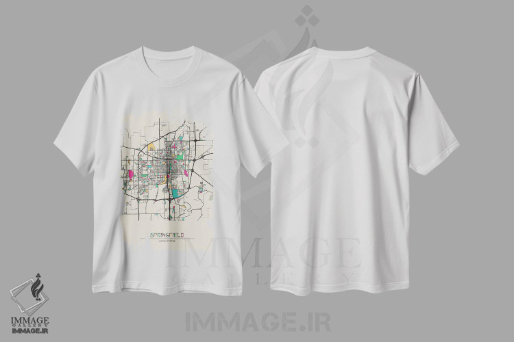 تیشرت طرح دار نقشهٔ اسپرینگفیلد، ایلینوی، هنر دیجیتال اثر آیشه دنیز آکِرمان | immage.ir