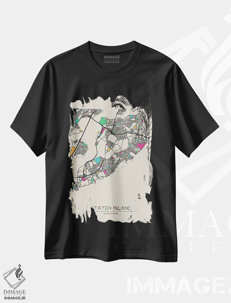 تیشرت طرح دار نقشهٔ استاتن آیلند، نیویورک، هنر دیجیتال اثر آیشه دنیز آکِرمان | فروشگاه ایماژ